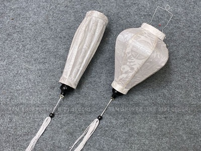 Lồng đèn vải Hội An Trắng lớn nhiều cỡ [Cao cấp - Vải gấm lụa] D20-40cm LDEN-VAI-09